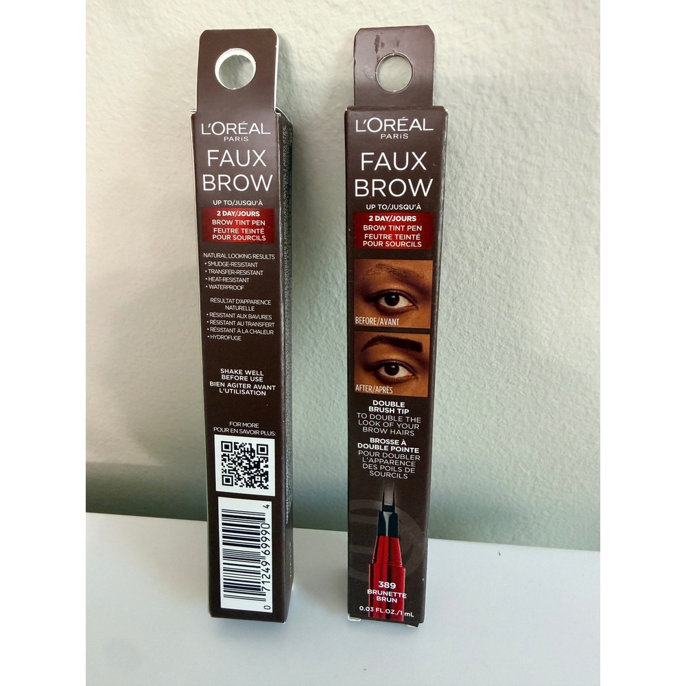 L'Oreal Faux Brow Tint Pen Womens 2-Pack 389 Brunette Waterproof‎ NWT